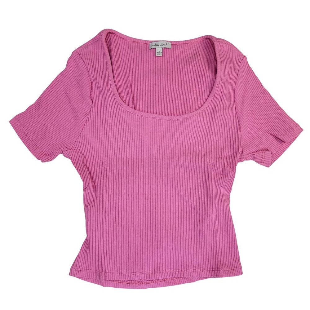 White Birch Shirt Pink Ribbed Soft Short Sleeve Open Back Womens Large New in Ba